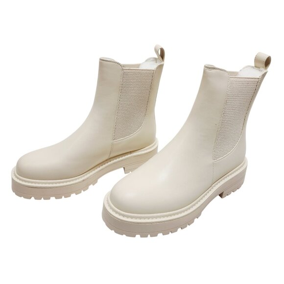 Womens Cream Chelsea Ankle Boots W/ Lug Sole Slip-On Leather Upper Size 9.5 - Picture 10 of 13